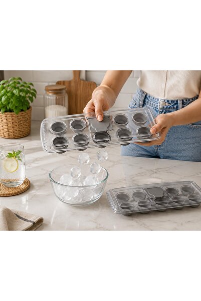 Nestora Kitchen Silikonlu Bas Çıkar Buzluk - 10 Hazneli Kapaklı Yapışmaz Sili...
