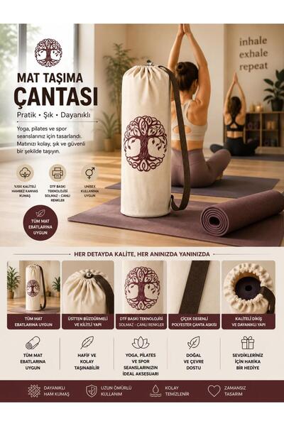 REMEGE Yoga Mat Taşıma Çantası | Hayat Ağacı • Lotus • Namaste Desenli | Hamb...