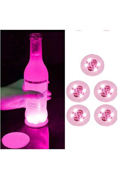 Choice3 Round 6cm Pink 5pcs 5pcs Set LED Luminous Coasters Light Up Glass Dri...