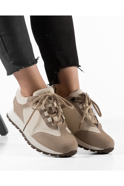 ALOGO Women's Beige Sneakers Made of Pkki Eco- Leather