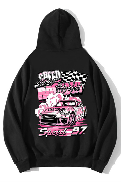 BRZ COLLECTION Hanorac Unisex Oversize Racing Car Speed 97 Negru