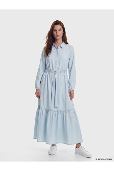 LC Waikiki I Shirt Roba Collar Belted Layered Jean Dress from Freezen Store