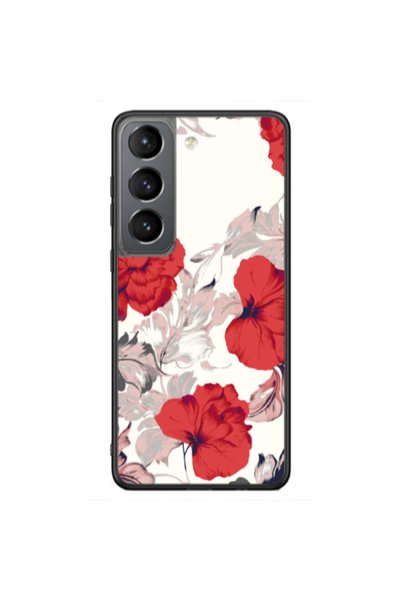 Other Samsung S21 Ultra Red Flowers Black Glossy Θήκη