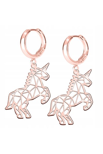 Larezo Cercei Din Argint 925 Placati Cu Aur Roz 18K, Model Unicorn Inorog Ori...
