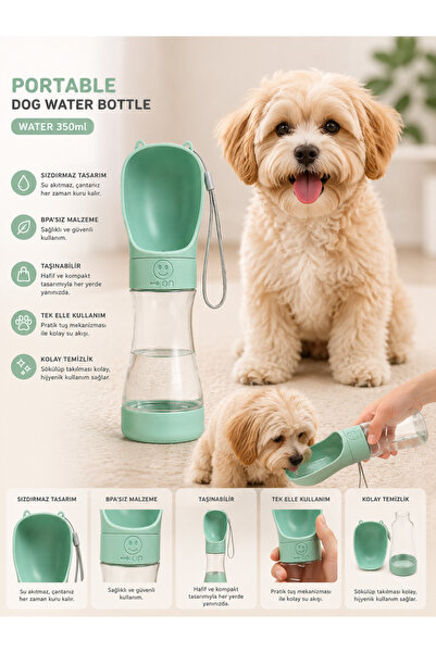HAYHAYPETSHOP Köpek Su Matarası 350 ml Taşınabilir Seyahat Suluğu Tek Tuşlu S...