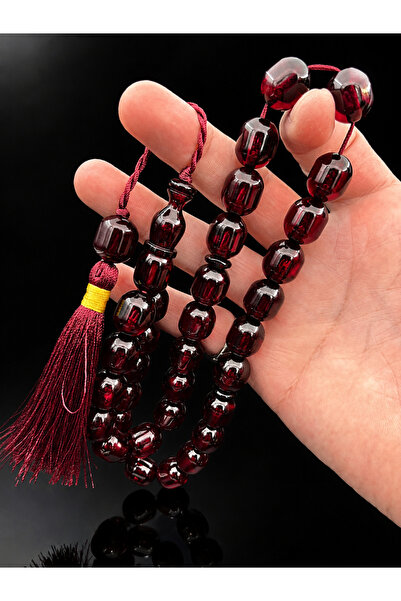 Cemhan Göksal Ruby Burgundy Fire Amber Prayer Beads 14X16 mm Capsule Cut with...