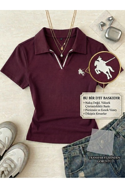 KVİNS Soul Renkli Polo Yaka Dtf Baskılı Bluz