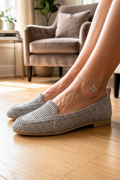 Godystep Isla Hasır Örgü Doku Düz Taban Slip-On Kadın Loafer Babet Ayakkabı