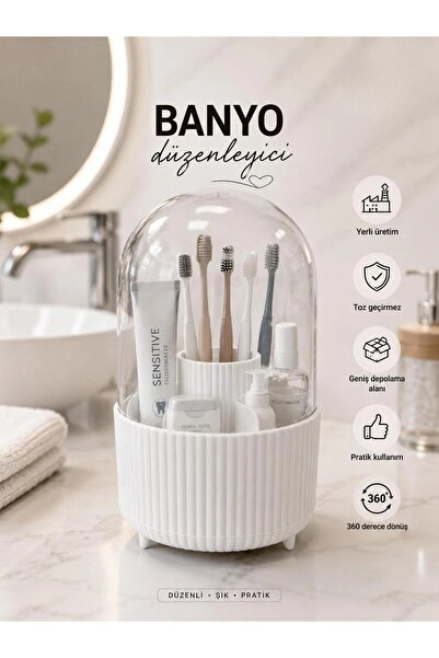 Galeriyo 360 Organizator za kupatilo sa providnim poklopcem, beli