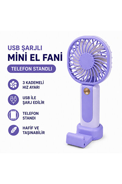 LUMY KIDS USB Şarjlı Telefon Standlı Mini El Fanı 3 Kademeli Taşınabilir Fan