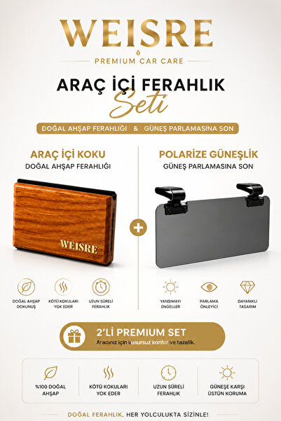 Weisre Araç İçi Ferahlık Seti - Polarize Güneşlik Uzatıcı ve Ahşap Araç Koku ...