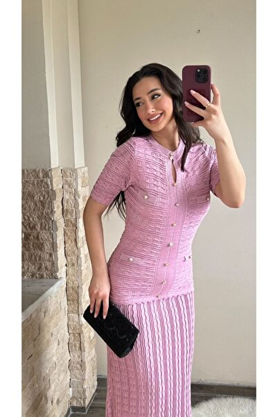 Abalı Yeni sezon triko yazlık simli kadın elbise Kavser model