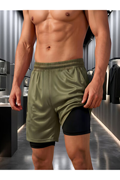 CAZZ SPORTS Cepsiz 2'si 1 Arada GYM-Fitness-Antrenman-Kısa Taytlı Şort- Taytl...