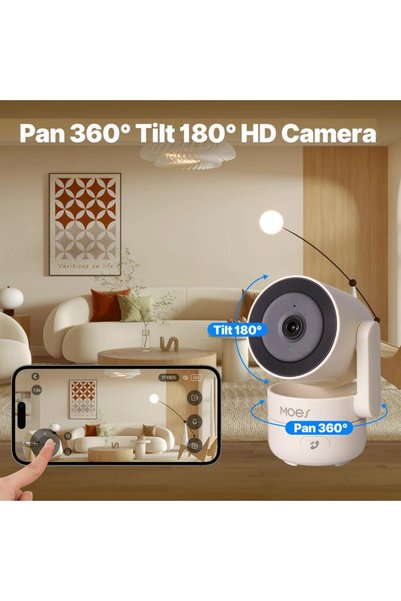 MOES Camera supraveghere inteligenta MOES, WiFi, 4MP HD, Pan/Tilt 355°, Detectare miscare si sunet, Audio bidirectional, Viziune nocturna IR, Tuya Smart