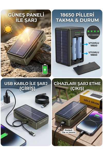 efmues Güneş enerjili pil şarj aleti 18650-14500-16340 pil şarj cihazı