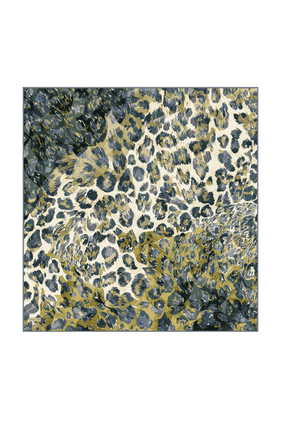 Bursa İpek Marin Pantera Pattern Twill Silk Scarf