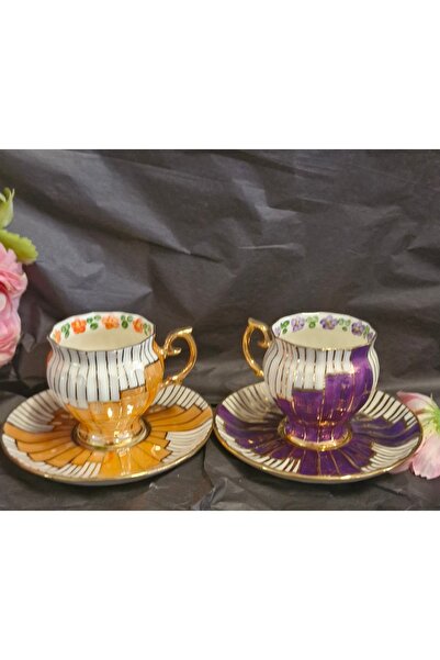BY.RAYKA PORSELEN El Dekor Basamak Perviz Porcelain Hand-Painted 2-Cup Set