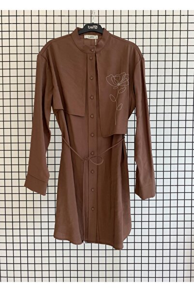 Armine Trend Rayon Kumaş Aller li Bağcıklı Çiçek Detaylı TAM KALIP Yazlık Tunik