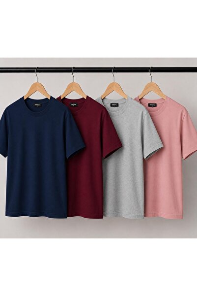 Kuraff Giyim Unisex Basic 4-Pack Cotton Solid Color T-Shirt