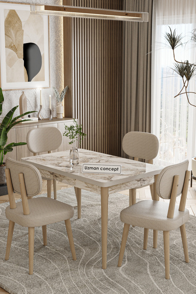 UZMHOME Mirajane 4 Lü Sabit Mutfak Masa Takımı Salon Takımı (70 x 110