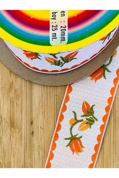 Lorin hobi Decorative Ribbon with Orange Flowers, Width: 3.2, Length: 25 Meters