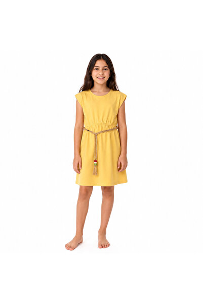 onymino Girl's Dress with Rope Belt Mustard Yellow