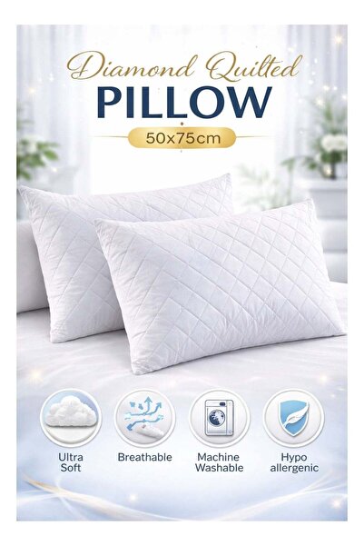 genric Hotel Quality White Bed Pillows Pack of 2, Diamond Quilted Soft Hypoal...