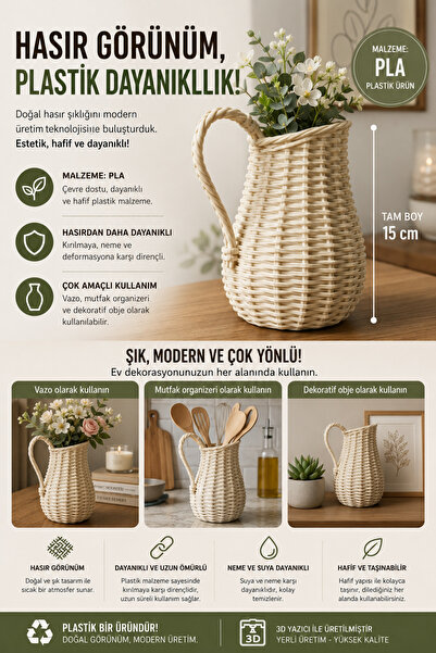 Mus3D Wicker Textured Decorative Vase and Organizer |   3D Printing Pla Plast...