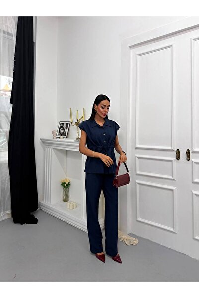 Bella Breeze Women's Drawstring Detailed Shirt and Pants Set, Relaxed Fit Two...