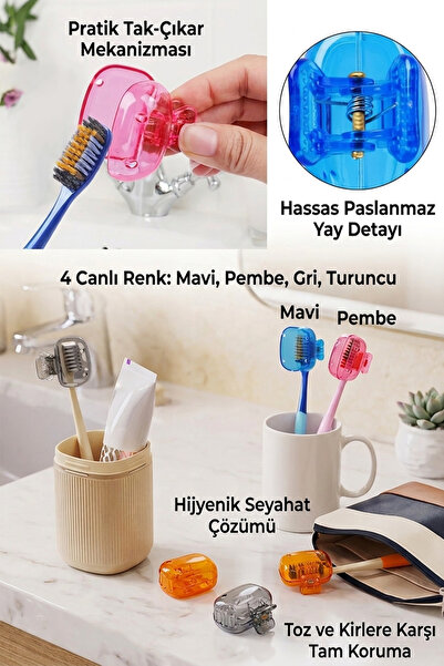 Beatitude Mandallı Diş Fırçası Koruma Kapağı Klips Kılıf Seyahat Hijyenik Diş...