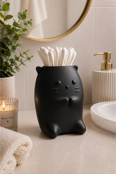 Arvella Studio Cat Figured Ear Swab Box |   Cotton Organizer |   Bathroom and Makeup Table Organizer |   Decorative Storage Container