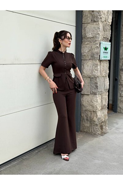 YK FASHION Düğmeli Bel Oturtmalı Premıum Takım