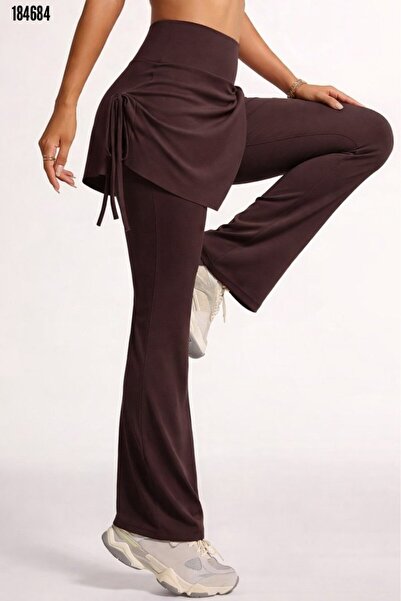 civetta Women's High-Waisted Side Gathered Wide Leg Diver Leggings Coffee