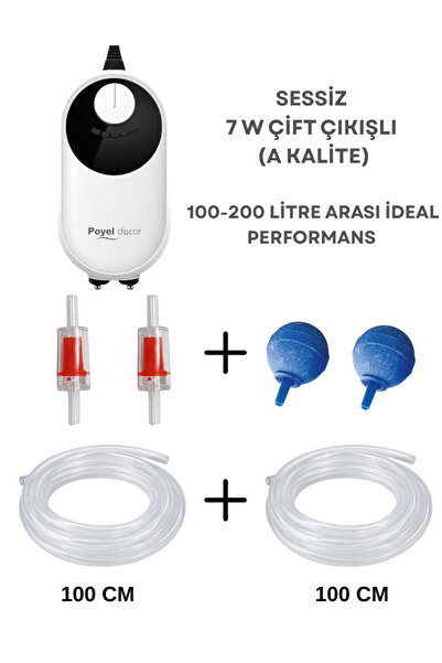 Poyel Decor Sessiz Hava Motoru Çift Çıkışlı 100- 200 Litre - Hava Seti