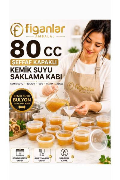figanlar ambalaj 80 CC Şeffaf Kapaklı Sızdırmaz Mini Saklama Kabı | Kemik Suy...