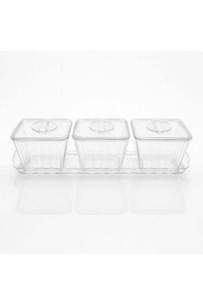 SOBHYS Acrylic 3-Bowl Serving Set with Clear Lids and Tray, Square Design for...