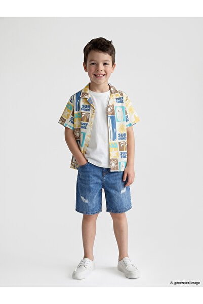 LC Waikiki Nevavm Basic Boy's Jean Shorts with Elastic Waist