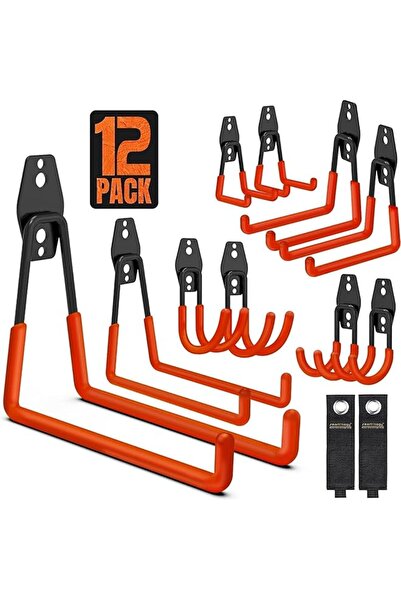 The Bros 12 Pack Heavy Duty Anti-Slip Garage Hooks - Wall Mount Utility Hanger