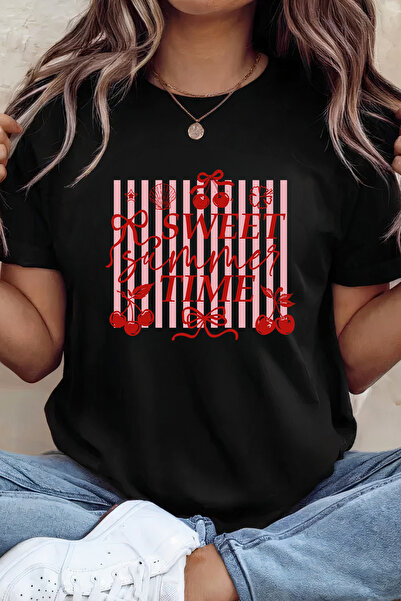 Sarah's Boutique Women's T-shirt – 100% cotton – Cherry Stripes
