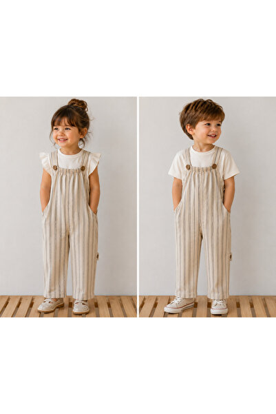 Pufiko Kids Unisex Kahverengi Çizgili Tulum