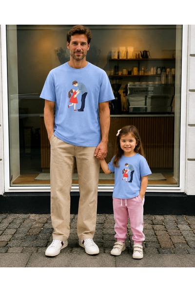 LORVEX Father's Day Dad Daughter Combination T-Shirt Oversize 100% Cotton Pri...