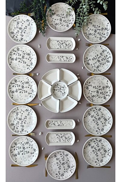 VENÜS HOME DECORATION Siyah Eliz Model 12 Kişilik 23 Parça Modern Kahvaltı Ta...