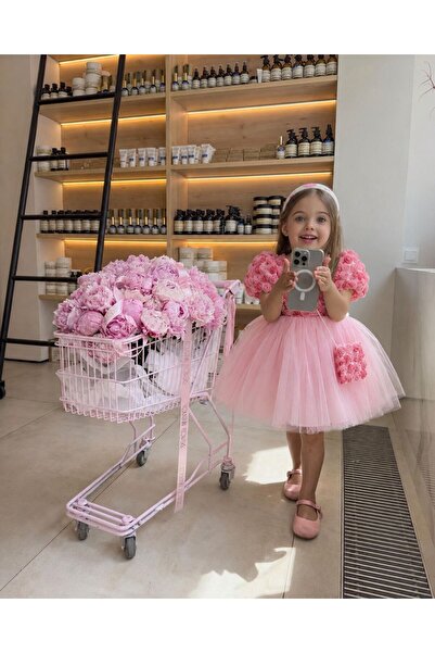 Bebibo Rose Detailed Tutu Dress with Bag for Girls