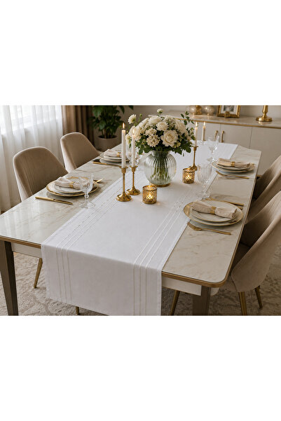 ZEYNO HOME TEKSTİL %100 Polyester Dertsiz Leke Tutmaz Şerit Desenli Runner Ma...
