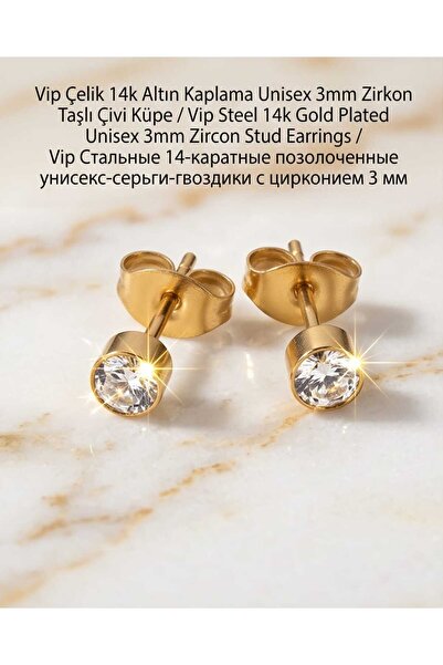 Lunexa Vip Çelik 14k Altın Kaplama Paslanmaz Kararmaz Alerji Yapmaz Zirkon Ta...