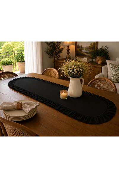 ŞAH TEXTILE DESIGN Oval sık fırfırlı keten runner 40x110