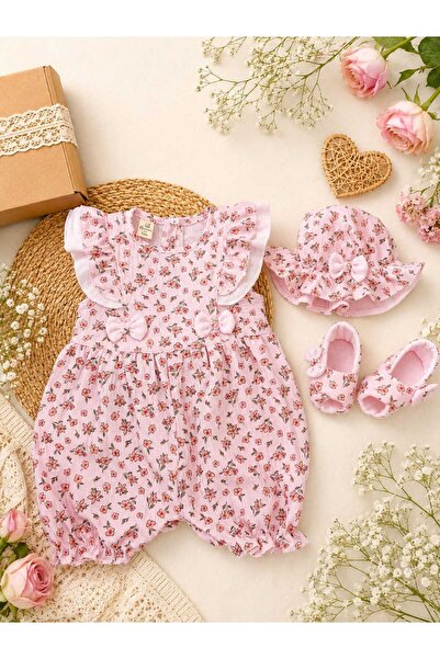 Mussora Baby Kız bebek Pembe çiçekli 3'lü takım müslin kumaş!