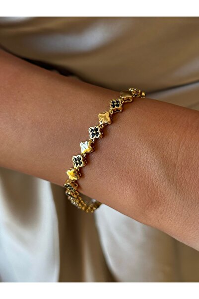 bistif collection Siyah Taşlı Yonca Bileklik