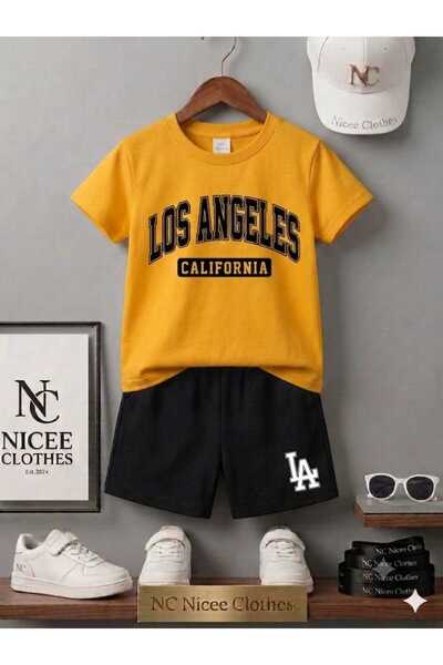 NC Nicee Clothes LETNJA DEČJA MAJICA I KRATKE HLAČE UNISEKS (CRNI LOS ANGELES...