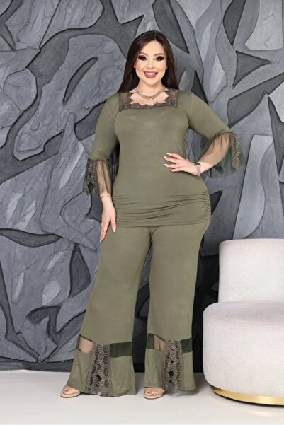 RAHAF TİCARET Plus Size Luxurious Set with Tulle and Guipure Detailing